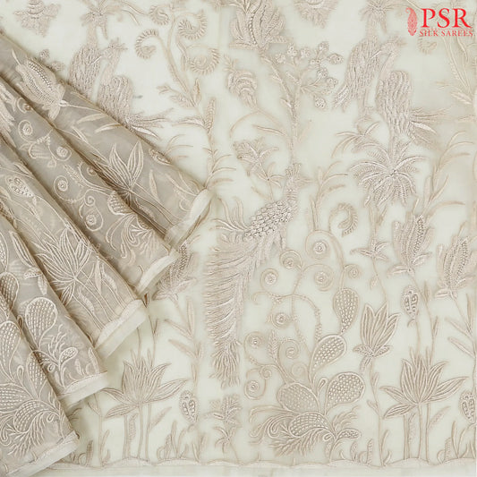 Beige Organza Embroidery Saree