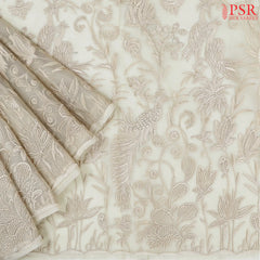 Beige Organza Embroidery Saree
