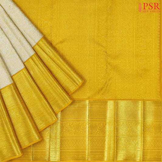 Floral White Kanchipuram Jacquard Silk Saree