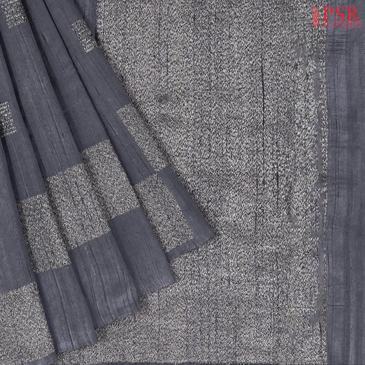 Dark Grey Banaras Jute Silk Saree