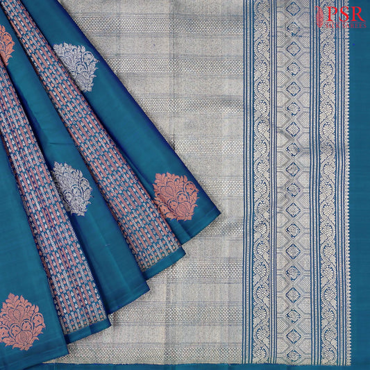 Dark Peacock Blue Kanchipuram Silk Saree