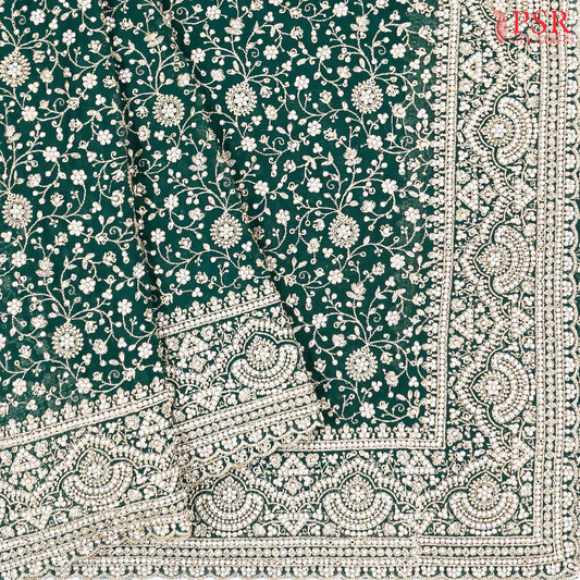Dark Green Georgette Laser Embroidery Saree