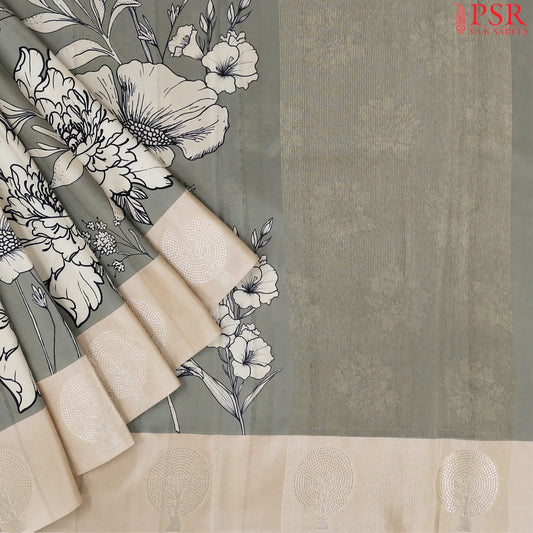 Dark Sage Semi Tussar Saree