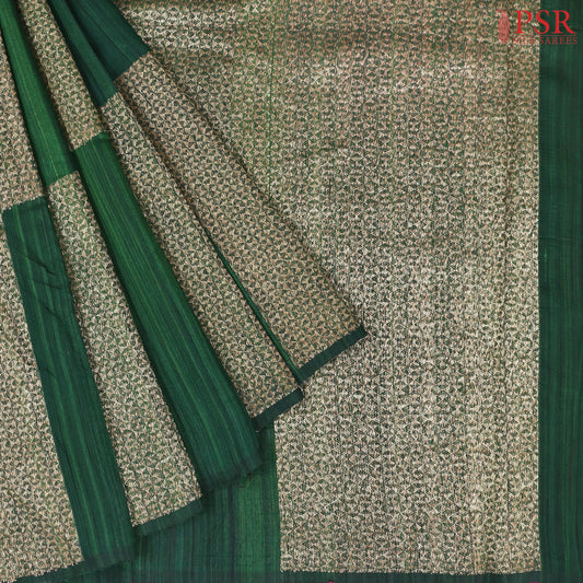 Dark Green Banaras Jute Silk Saree