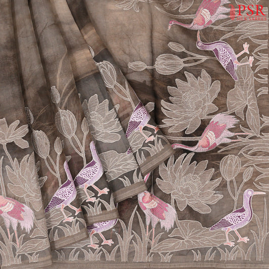 Mayan Brown Organza Embroidery Saree