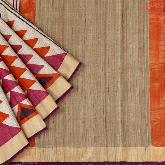 Beige Kadhi Tussar Silk Saree
