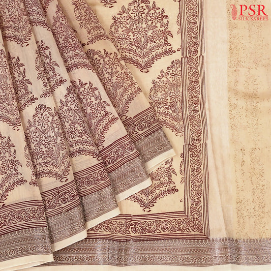 Beige Chanderi Silk Cotton Saree