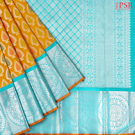 Amber Yellow Bridal Kanchipuram Silk Saree