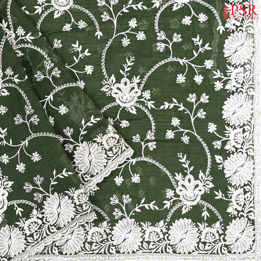 Pickle Green Georgette Laser Embroidery Saree