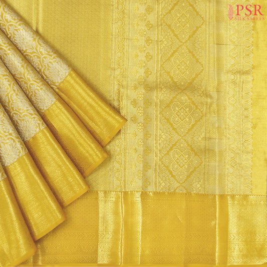Golden Yellow Kanchipuram Jacquard Tissue Silk Saree