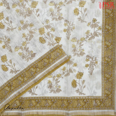 Off White & Mustard Silk Cotton Dress Material