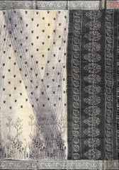 Beige & Black Semi Crape Saree