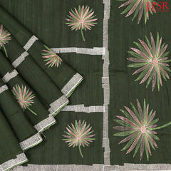 Dark Olive Green Kosa Embroidery Saree