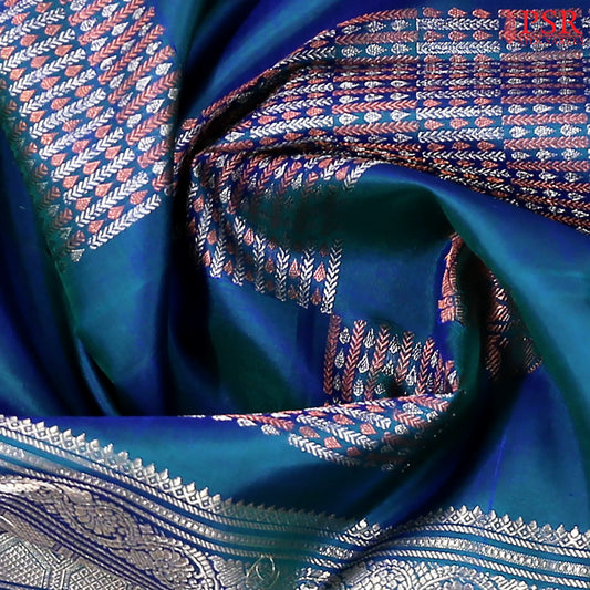 Dark Peacock Blue Kanchipuram Silk Saree