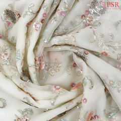 Pastel Beige Organza Laser Embroidery Saree