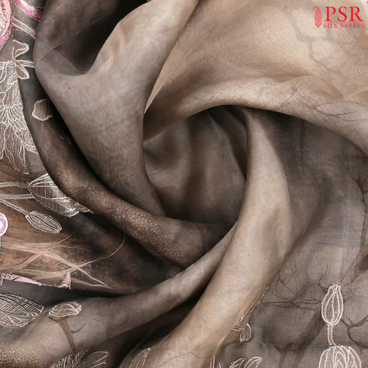 Mayan Brown Organza Embroidery Saree