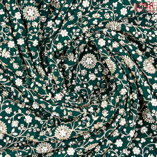 Dark Green Georgette Laser Embroidery Saree