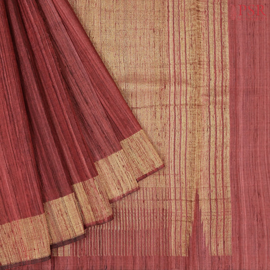 Mahogany Red Ghicha Kadhi Tussar Silk Saree