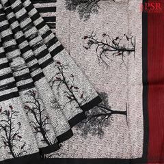 Off White & Black Kadhi Tussar Silk Saree