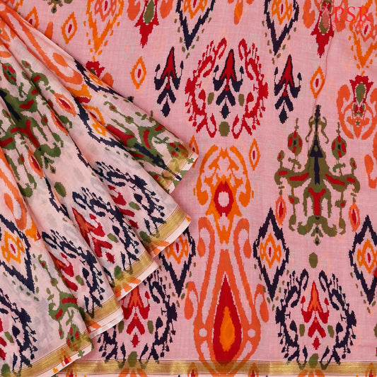 Peach Mul Printed Cotton Saree