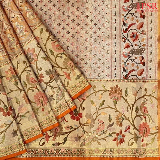 Golden Apricot Kanchipuram Tissue Silk Saree