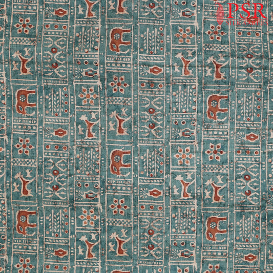 Dark Turquoise Semi Tassar Print Running Material