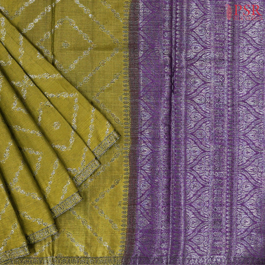 Olive Green Banaras Tussar Silk Saree
