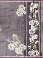 Dark Mauve Printed Tissue Saree
