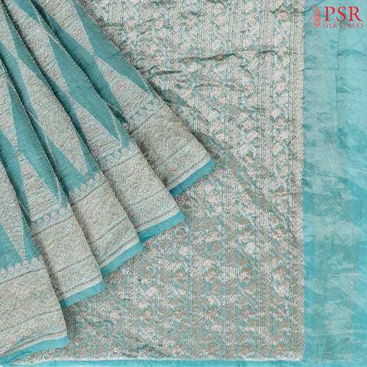 Turquoise Blue Banaras Tissue Silk Saree