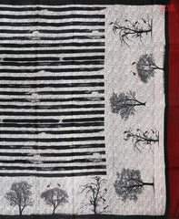 Off White & Black Kadhi Tussar Silk Saree