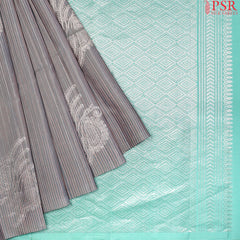 Turquoise Grey Soft Silk Saree