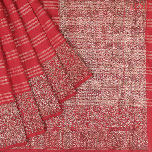 Vintage Red Banaras Jute Silk Saree