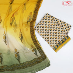 Beige Yellow Pure Cotton Dress Material