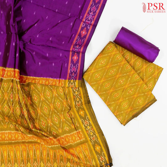 Golden Olive Patola Pochampally Silk Dress Material