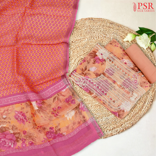 Cantaloupe Orange Linen Dress Material