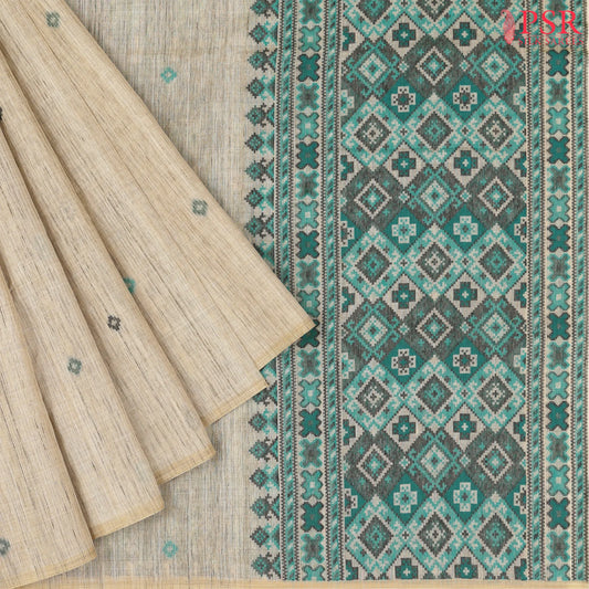 Tan Beige Ghicha Tussar Saree