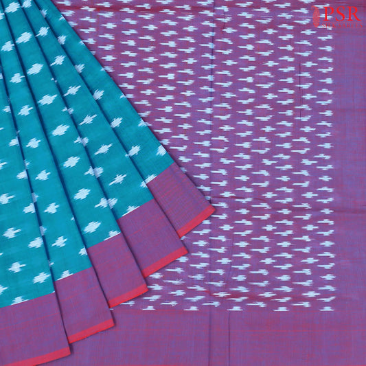 Peacock Teal Ikkat Cotton Saree