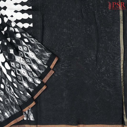 Off White & Black Silk Cotton Saree
