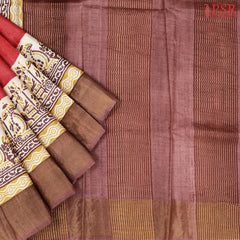 Red Tussar Silk Saree