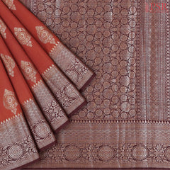 Rust Red Raw Silk Banaras Saree