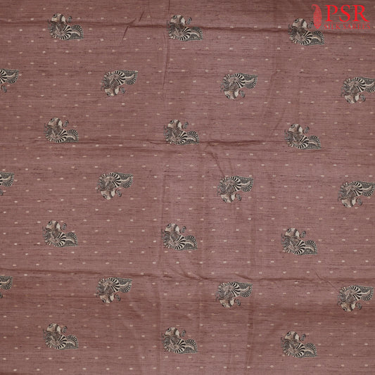 Dark Peach Semi Tassar Print Running Material