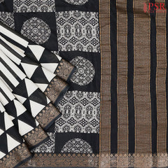 Beige & Black Chanderi Silk Cotton Saree