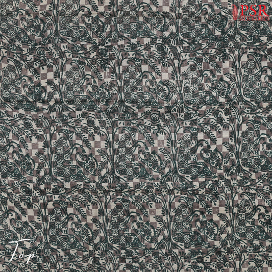 Dark Green Prints Kadhi Tussar Silk Dress Material