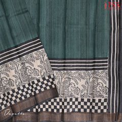 Dark Green Prints Kadhi Tussar Silk Dress Material