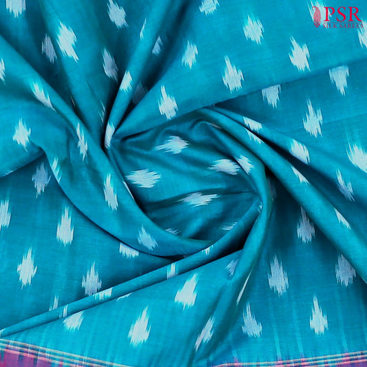 Peacock Teal Ikkat Cotton Saree