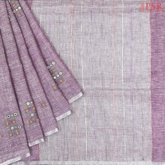 Lilac Purple Linen Saree
