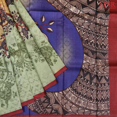 Light Orange & Light Green Kadhi Tussar Silk Saree