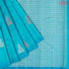 Cyan Blue & Yellow Green Kanchipuram Half & Half Silk Saree