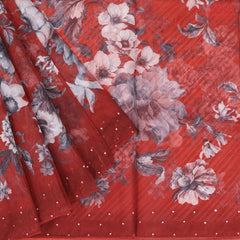 Dark Red Organza Embroidery Saree