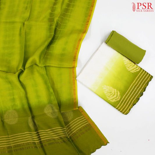 Off White & Green Chanderi Dress Material